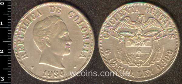 Монета Колумбія 50 сентаво 1934