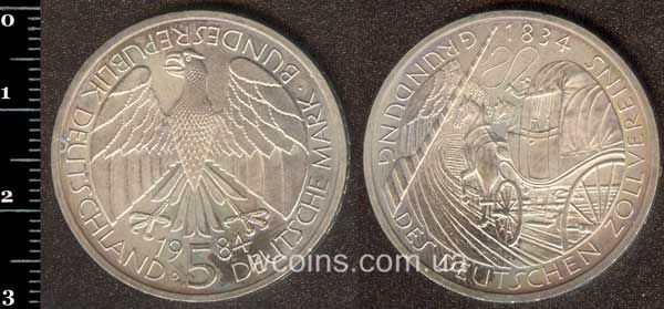 Монета Німеччина 5 марок 1984