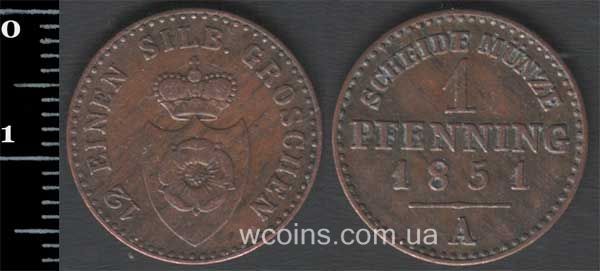 Монета Ліппе-Детмольд 1 пфеніг 1851