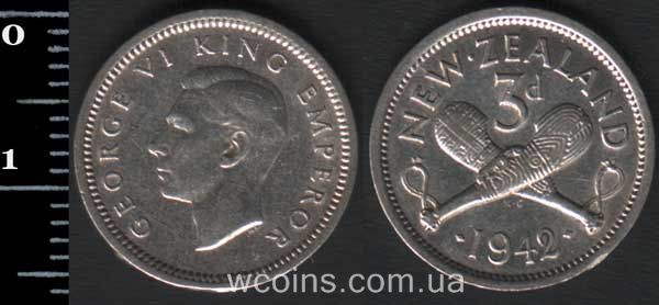 Coin New Zealand 3 pence 1942