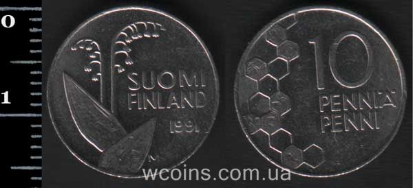 Монета Фінляндія 10 пенсів 1991