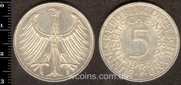 Монета Німеччина 5 марок 1968