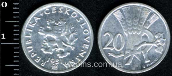 Монета Чехословаччина 20 геллерів 1951