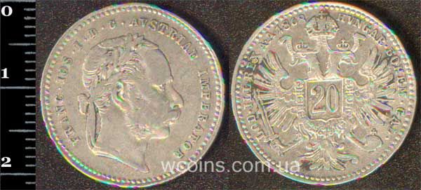Монета Австрія 20 крейцерів 1868