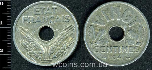 Монета Франція 20 сантимів 1941