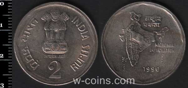 Монета Індія 2 рупії 1990