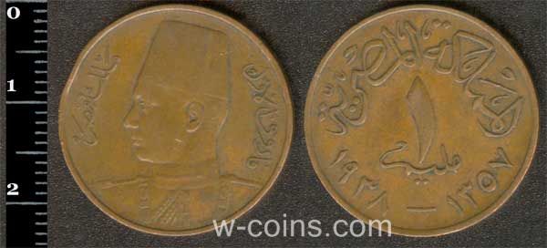 Coin Egypt 1 millieme 1938