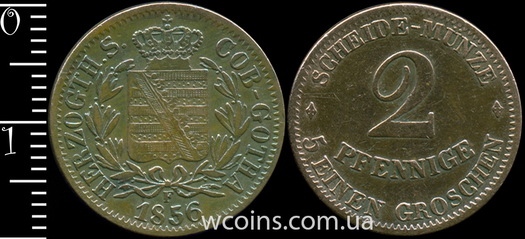 Монета Саксен- Кобург-Гота 2 пфеніга 1856