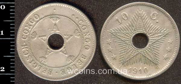 Coin Belgian Congo 10 centimes 1910