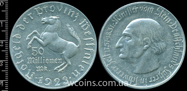 Монета Німеччина - нотгельди 1914 - 1924 50 мільйонів марок 1923