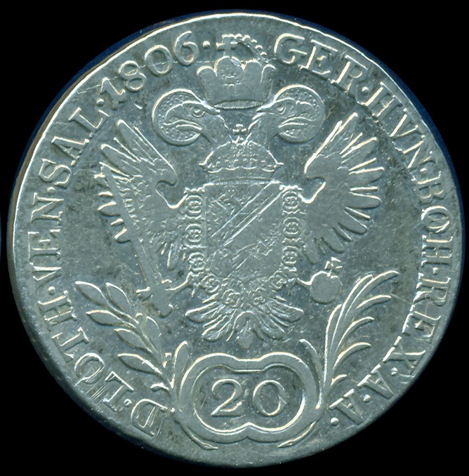 Монета Австрія 20 крейцерів 1806 реверс